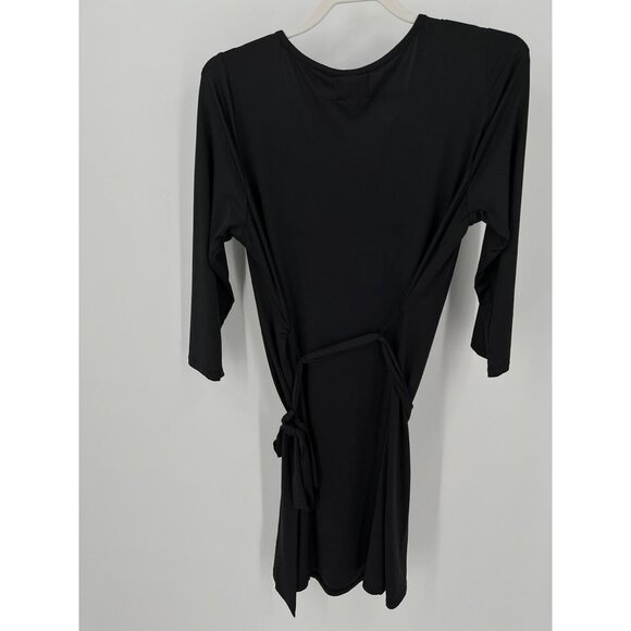 Mud Pie Black Dress Large Stretchy Knit 3/4 Sleeve Belted - Picture 7 of 9